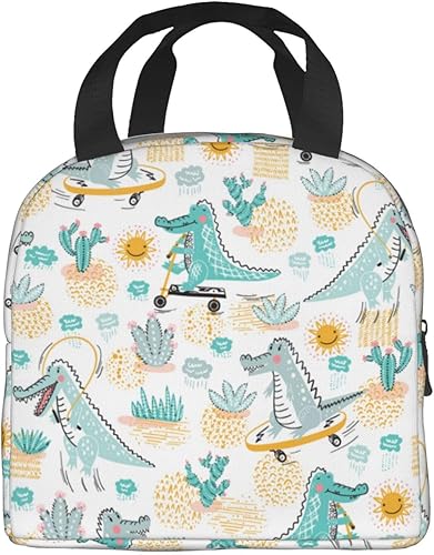 Miniatura 3 de Lindo cocodrilo floral cactus dibujos animados cocodrilo caja de almuerzo aislado bolsa suave mini refrigerador volver a la comida térmica