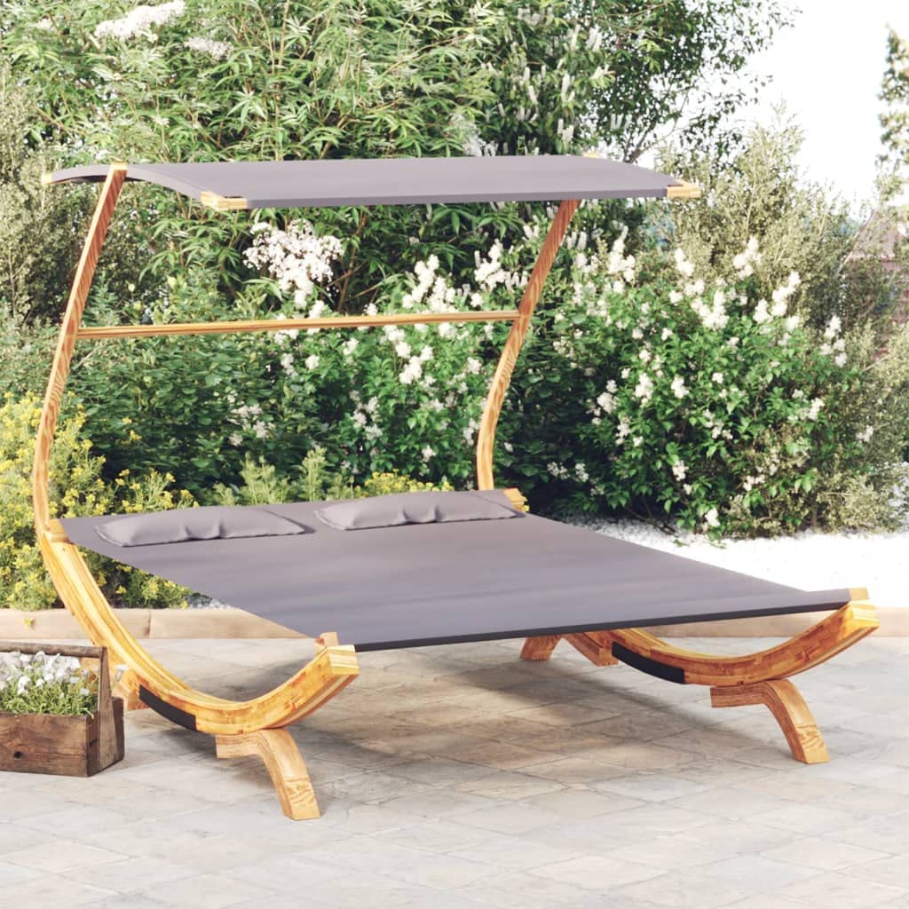 Sonnenliege mit Dach aus massivem Bugholz Anthrazit 165x203x138 cm, wetterfestes Gartenbett, Relaxliege mit Sonnenschutz, Outdoor Tagesbett für Terrasse Balkon Pool