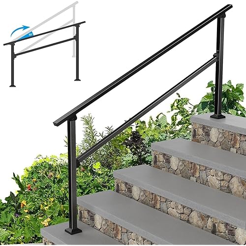 Heavy Duty Metal Handrails for Outdoor Steps - Exterior Hand Rails for Concrete Steps Outside Metal Stair Railing Porch 4 Step