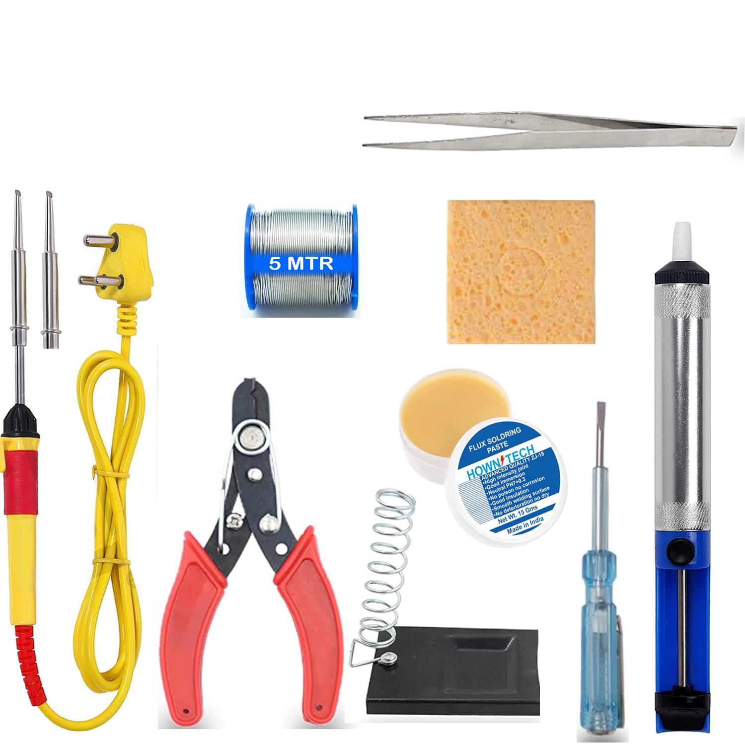 HOWN TECH Electronic Gadget 10 in 1 Iron Equipment Tool Machine Combo Kit | Iron | Stripper | Pump | Stand | Bit | Tester | Tweezer | Flux | Solder Wire | Spoung |25W/230V Soldering Iron (B0CHVZYDV9) Amazon Price History, Amazon Price Tracker