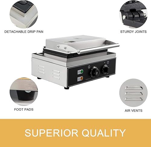 Miniatura 5 de VBENLEM Máquina de gofres redonda comercial 4 piezas antiadherente eléctrica de acero inoxidable 110 V control de temperatura y tiempo para hacer