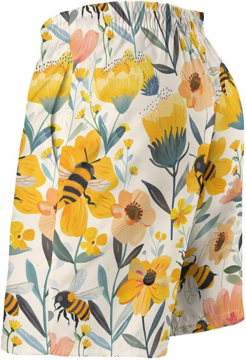 Cute Bees Flowers Casual Men's Swim Trunks Novelty Summer Beach Shorts Swimwear with Pocket