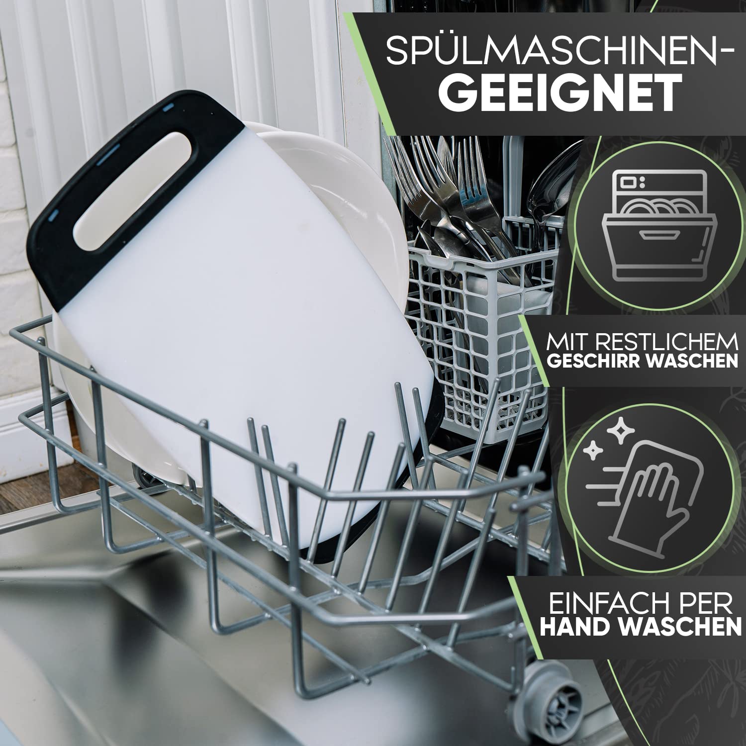 Loco Bird Frühstücksbrettchen Spülmaschinenfest - Brettchen 25x16cm - Schneidebrett Kunststoff BPA freie - Hygienisches Brotzeitbrett für die Küche - vielseitiges Cutting Board in weiß