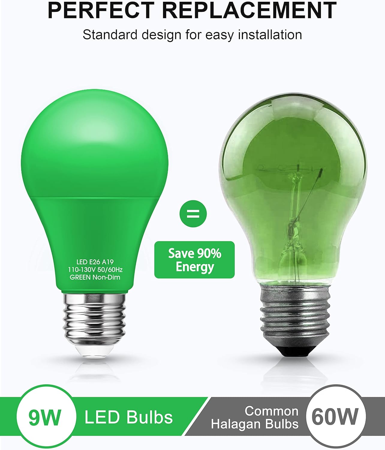 Green 9W LED Decorative Light Bulbs, 4-Pack