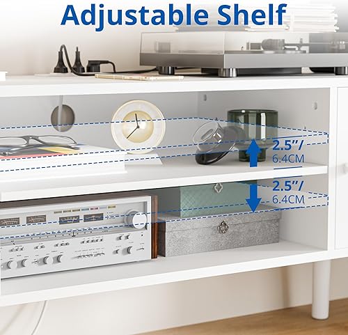 Miniatura 6 de Cozy Castle Soportes de TV blancos para sala de estar de hasta 48 a 55 pulgadas, consola multimedia moderna de mediados de siglo, centro de