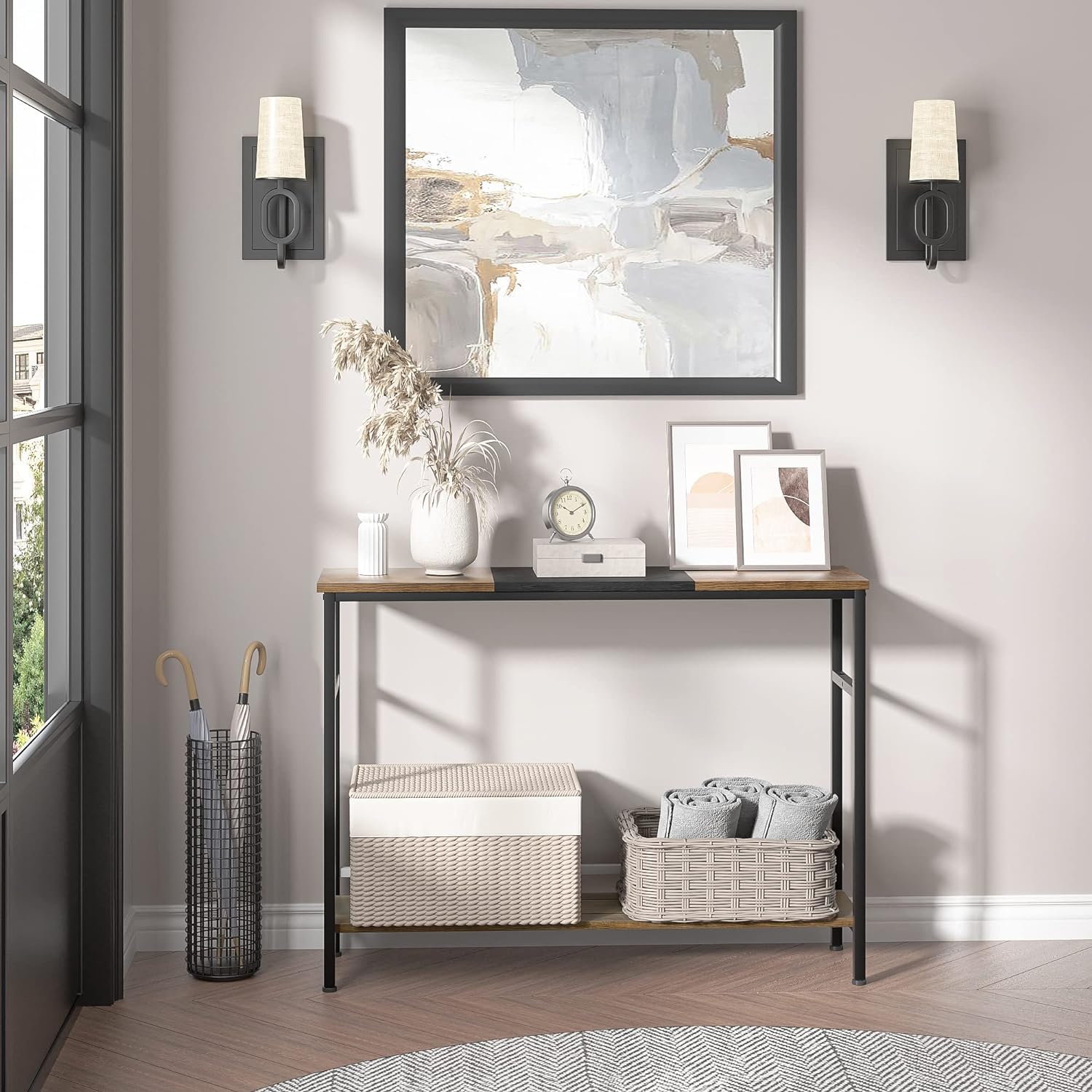 Console Étroite Bois 100x23x80 Cm - Table D'Entrée Multifonction Design Moderne - Étagère Salon Couloir