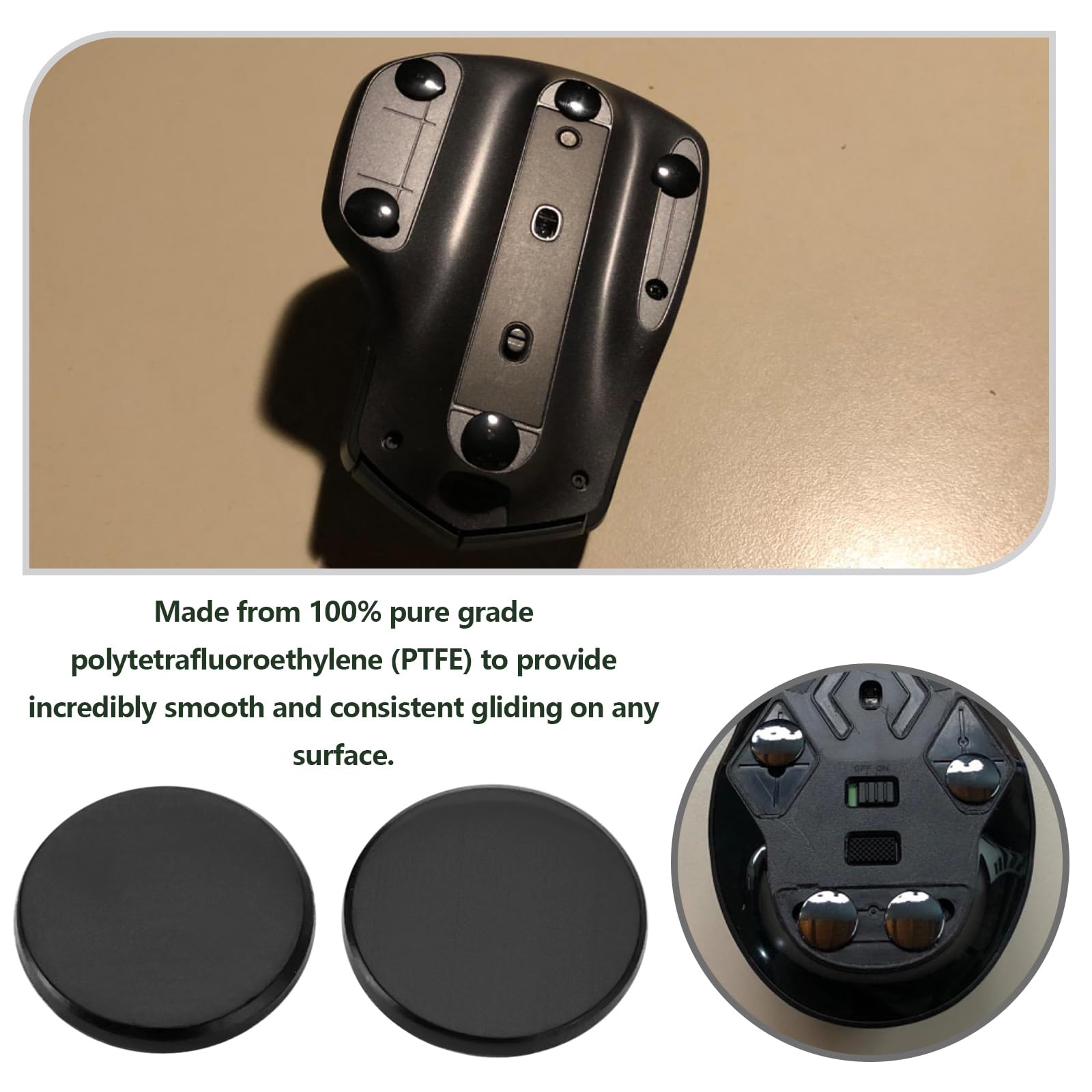 40 szt. łyżworolki pod mysz PTFE 6 x 0,8 mm zaokrąglone, gładkie nóżki myszy zmniejszają tarcie między myszą a podkładką, odpowiednie do biura gier i na co dzień czarne