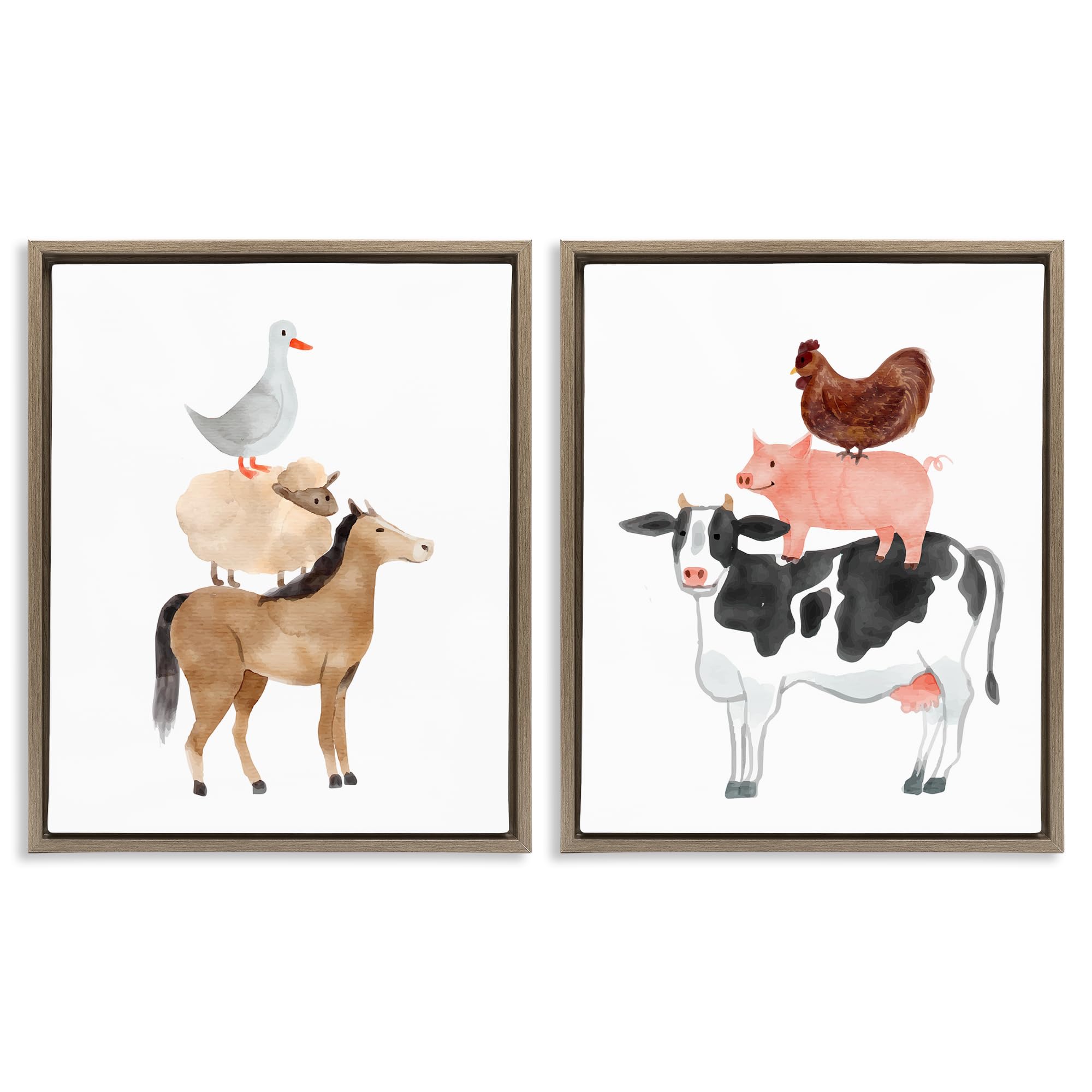 'Whimsical Farm Life Stacks'| 2pc Floating Frame Art Set 2
