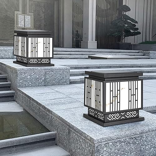 Miniatura 6 de ZEELYDE Luces de poste para exteriores, lámpara de columna cuadrada de acero inoxidable con imitación de mármol, luz de valla impermeable para