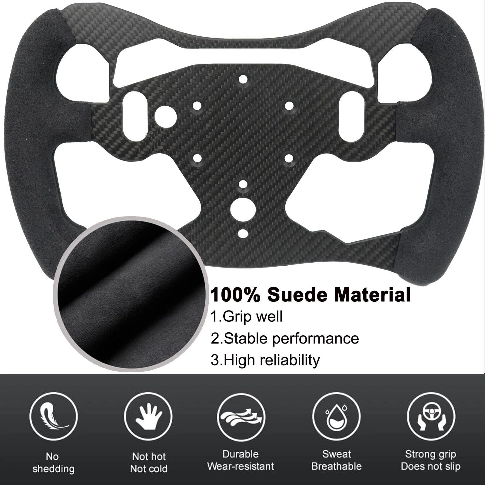 Benshuuk 12 Inch F1 Formula Style Real Carbon Fiber Suede Steering Wheel for Logitech G RS50 Pro SIM Racing Wheel PS4/PS5 PC