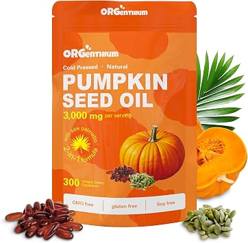 Pumpkin Seed Oil with Saw Palmetto, 3000mg Per Serving, 300 Softgels | Cold Pressed, Pure Virgin Oil, Essential Fatty Acids & Phytosterols