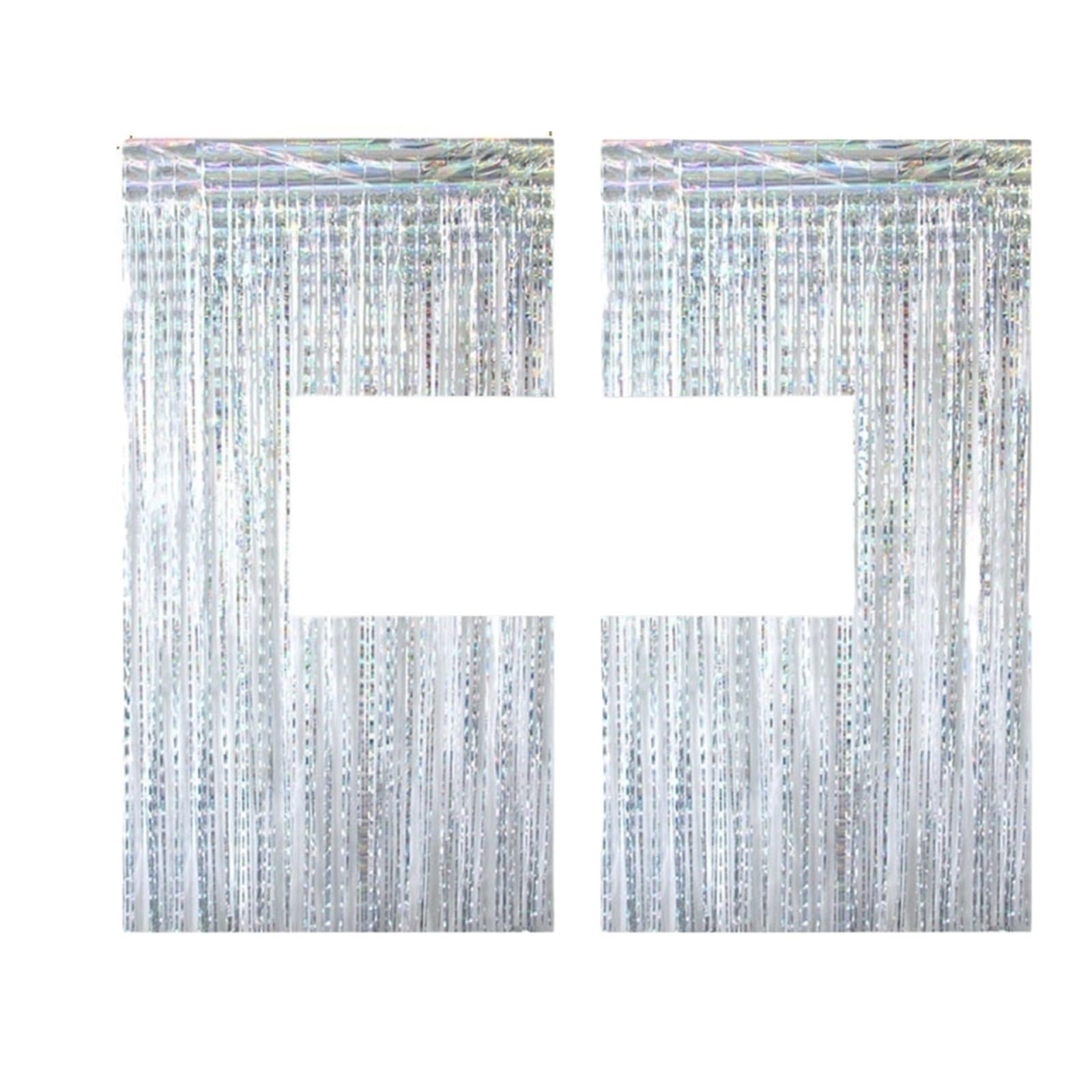 Paquete de 50 cortinas papel aluminio, telón fondo, con flecos plateado for cumpleaños y bodas Para Hogar(Silver)