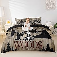 Vista 25 de Juego de funda de edredón rústica de madera con estampado de cabaña de lago tamaño Queen para niños, niñas, niños, adolescentes, decoración