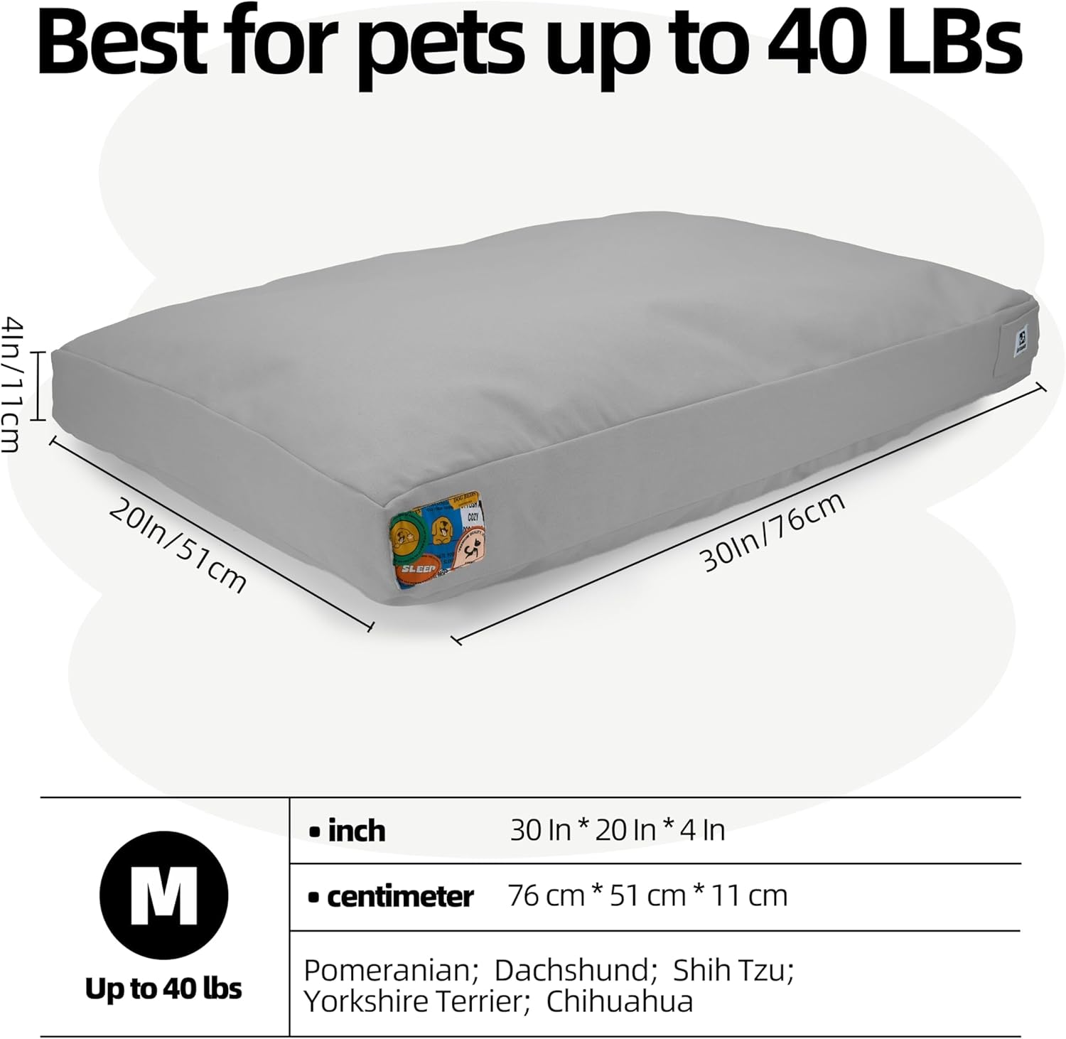 Sytopia 30 Inch Canvas Outdoor Dog Bed for Medium Dogs, Waterproof Washable Removable Cover, Indoor Patio Pet Pad for Crate, Light Grey