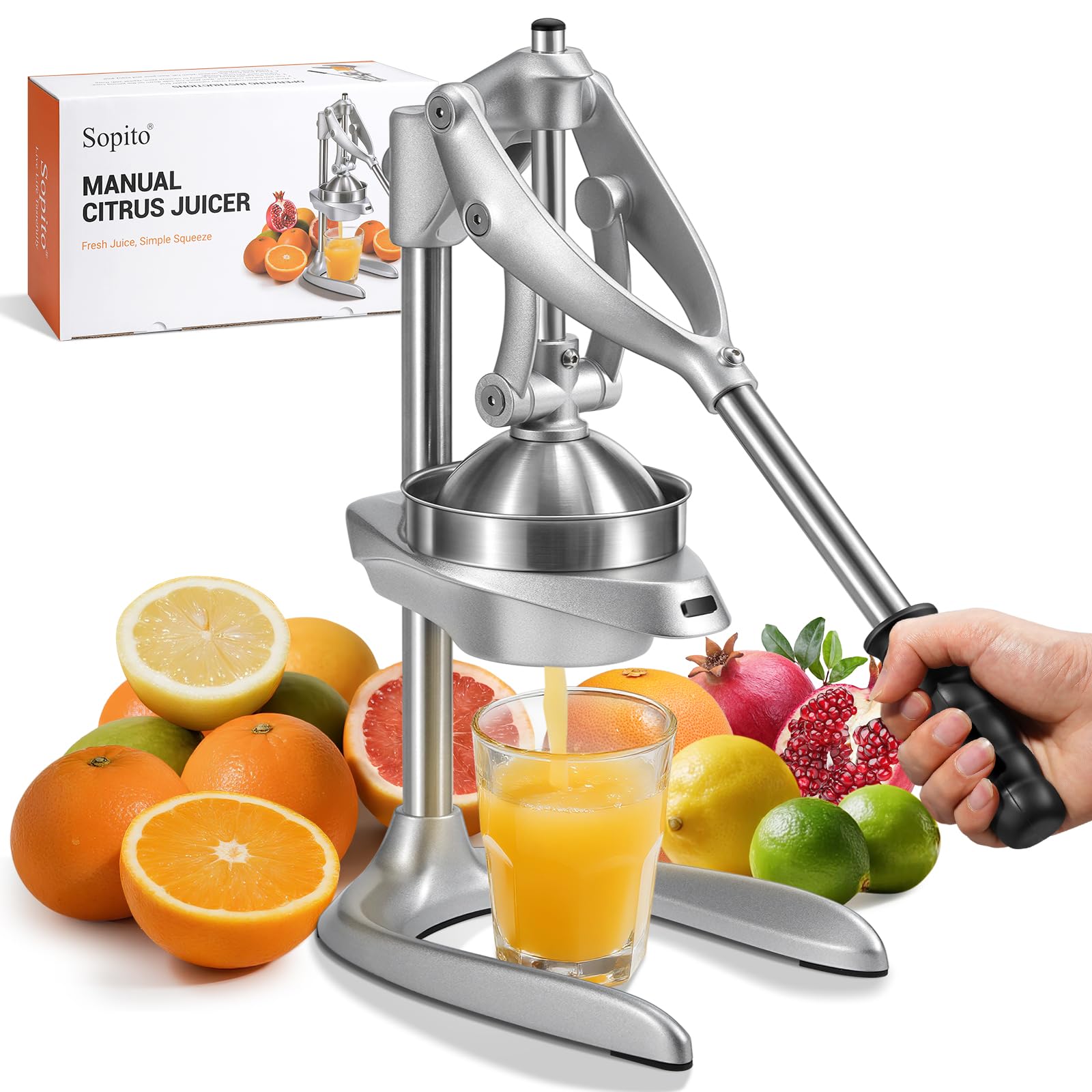 Sopito Esprimidores Manual, Exprimidor Limon acero Inoxidable, Lemon Squeezer para Naranjas, Limones, Granada, Pomelos, Plateado