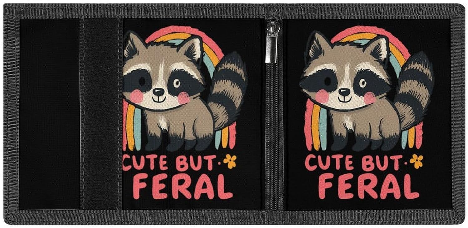 Raccoon Cute But Feral Trifold Slim Wallet Front Pocket With Money Clip And ID Credit Card Slots For Travel Work