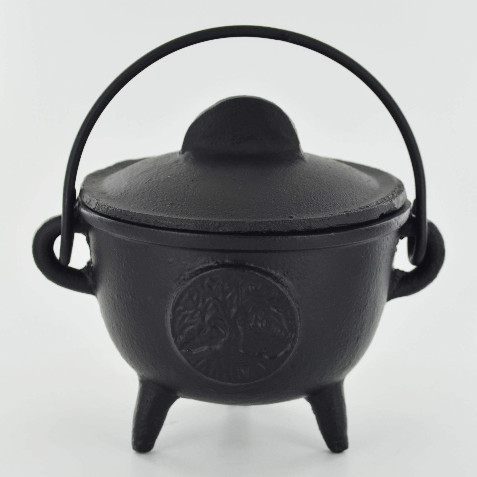 Caldero de hierro fundido, árbol de la vida, bruja mediana y accesorio mágico para pociones Wicca, regalo de neopaganismo, 12,5 cm de alto
