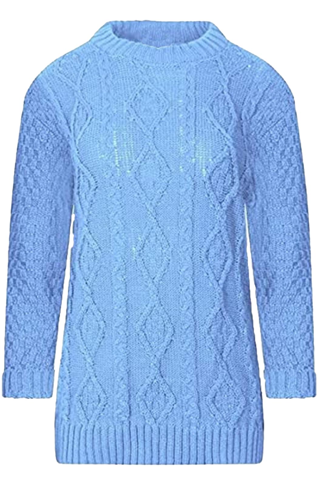 Star Fashion Women's Sky Blue Cable Knitted Crew Neck Jumper Long Sleeve Aran Knit Jumpers Sweater Pullover Top Xl