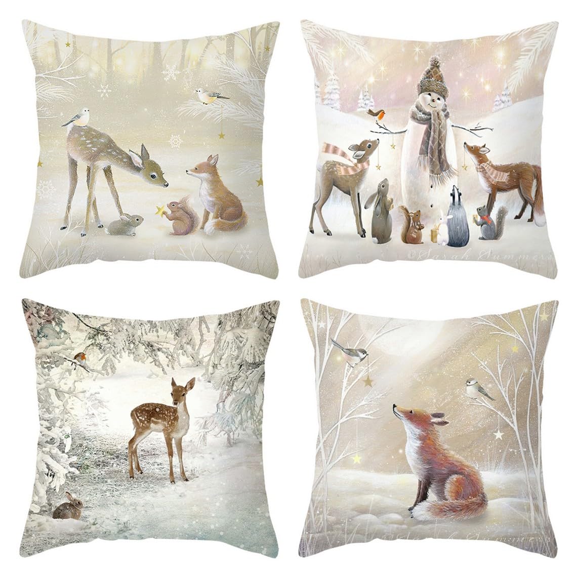 Chenlane Silk Pillow Cover Watercolor Cushion Covers For Loveseat, Farm House Couch Patio Outdoor Furniture Premium Thickened Fabric 50x50 cm, 4Pcs