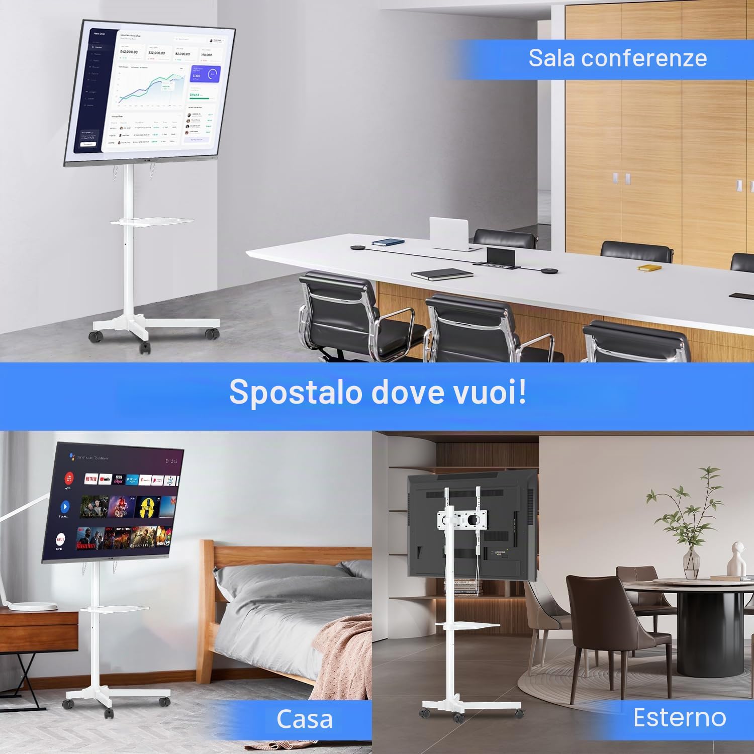 Supporto per TV su Ruote 21-60 Pollici VESA 400x400 mm Bianco 35 kg