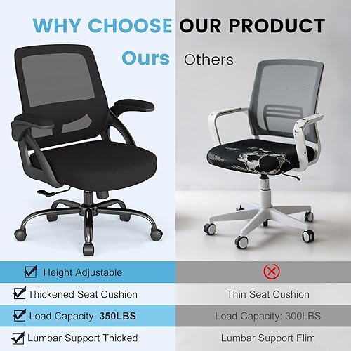 Miniatura 9 de AnyGod Silla de oficina grande y alta, silla de escritorio ergonómica de malla con respaldo medio con cómodo soporte lumbar, sillas ejecutivas