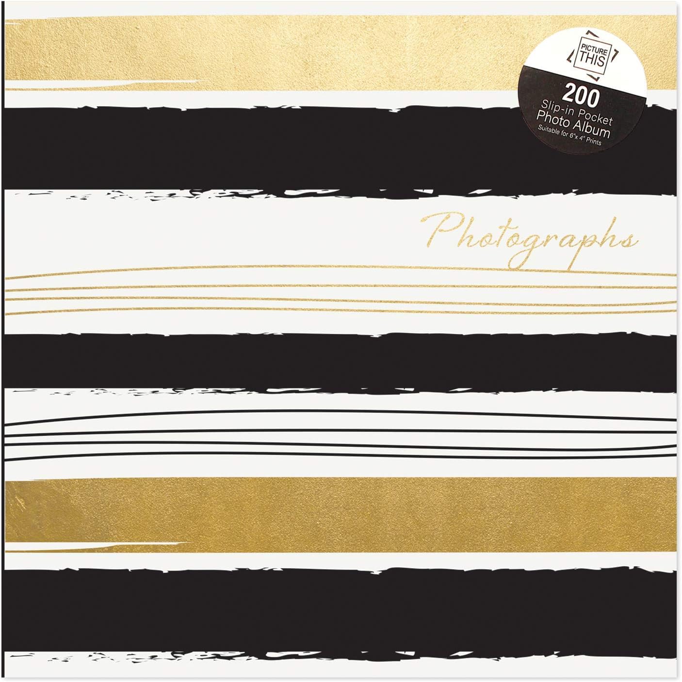 Tallon Black & Gold Stripes 6x4 Photo Album Memo Slip in Holds 200 Photos