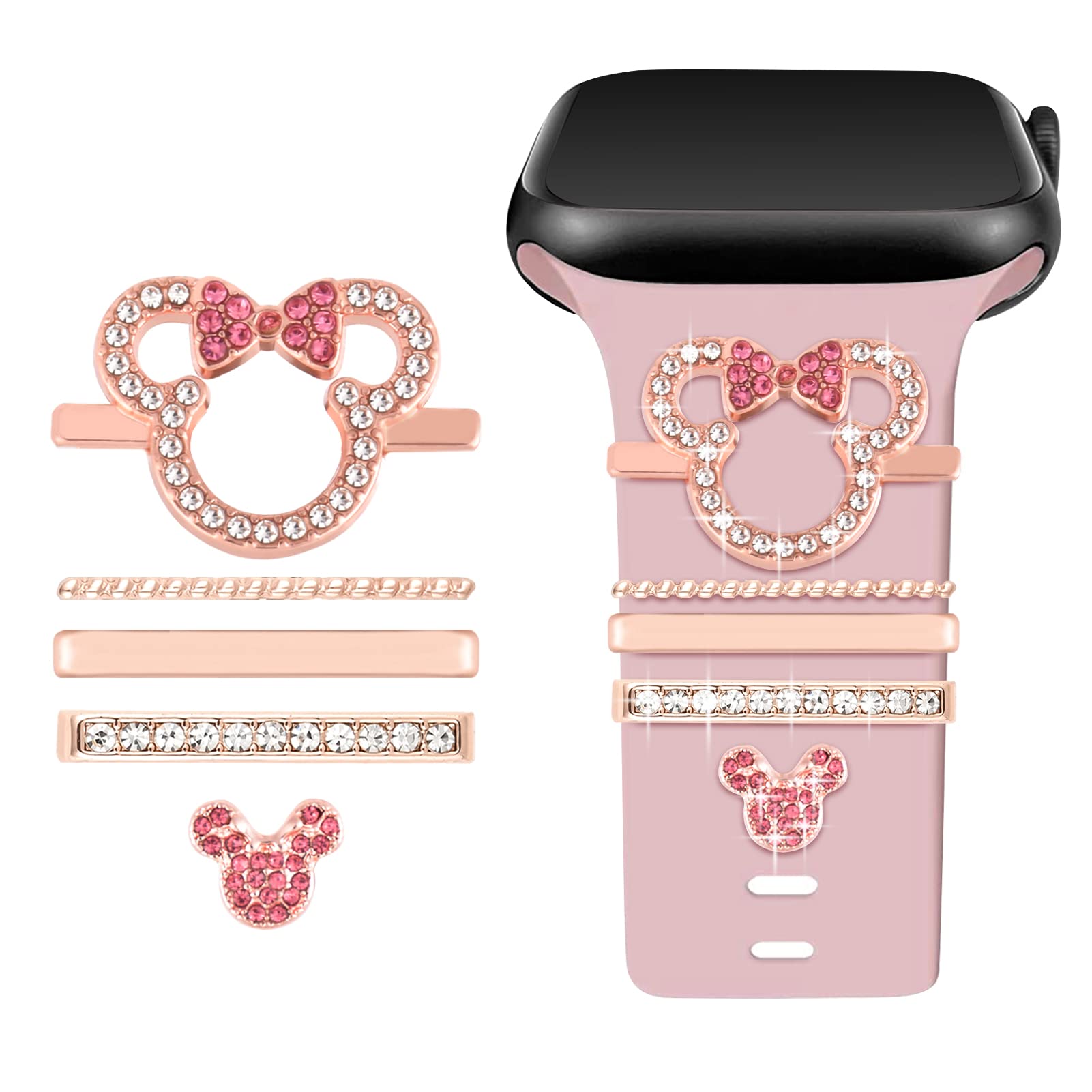 Uhr Armband Charme, mit dekorativem Ring und Schnalle, kompatibel mit Apple Watch 40mm 41mm 44mm 45mm Metall Diamant Armband Schiebezubehör, passend für iWatch Serie 8 7 6 5 4 3 2 1