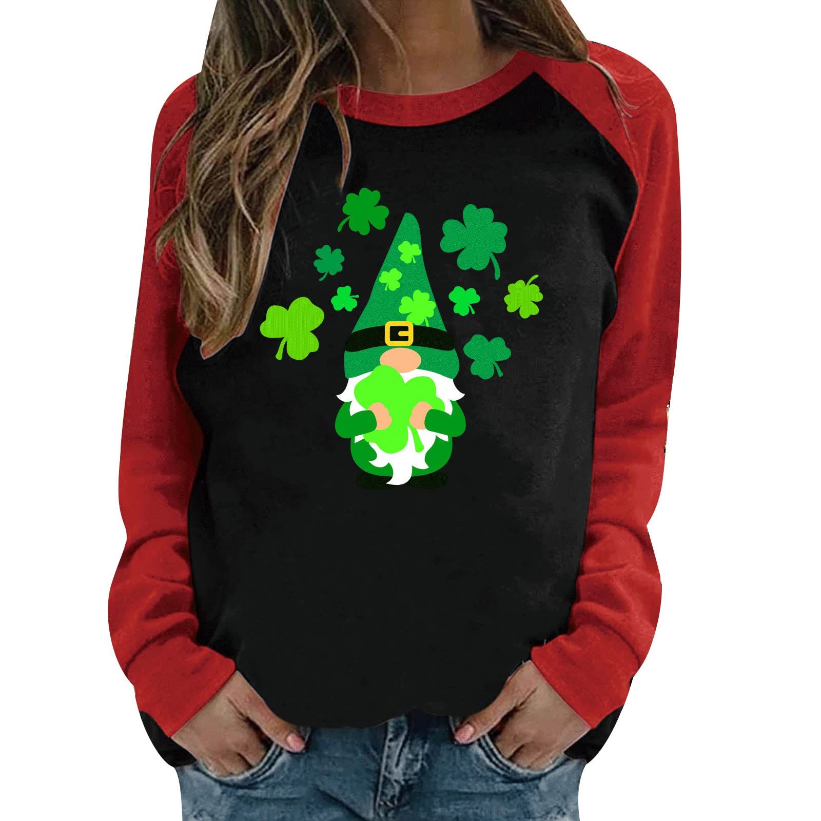 Women St. Patrick's Day Sweatshirt Lucky Charm Clover Graphic Long Sleeve Shirt Blouse Shamrock Ireland Clover Tops