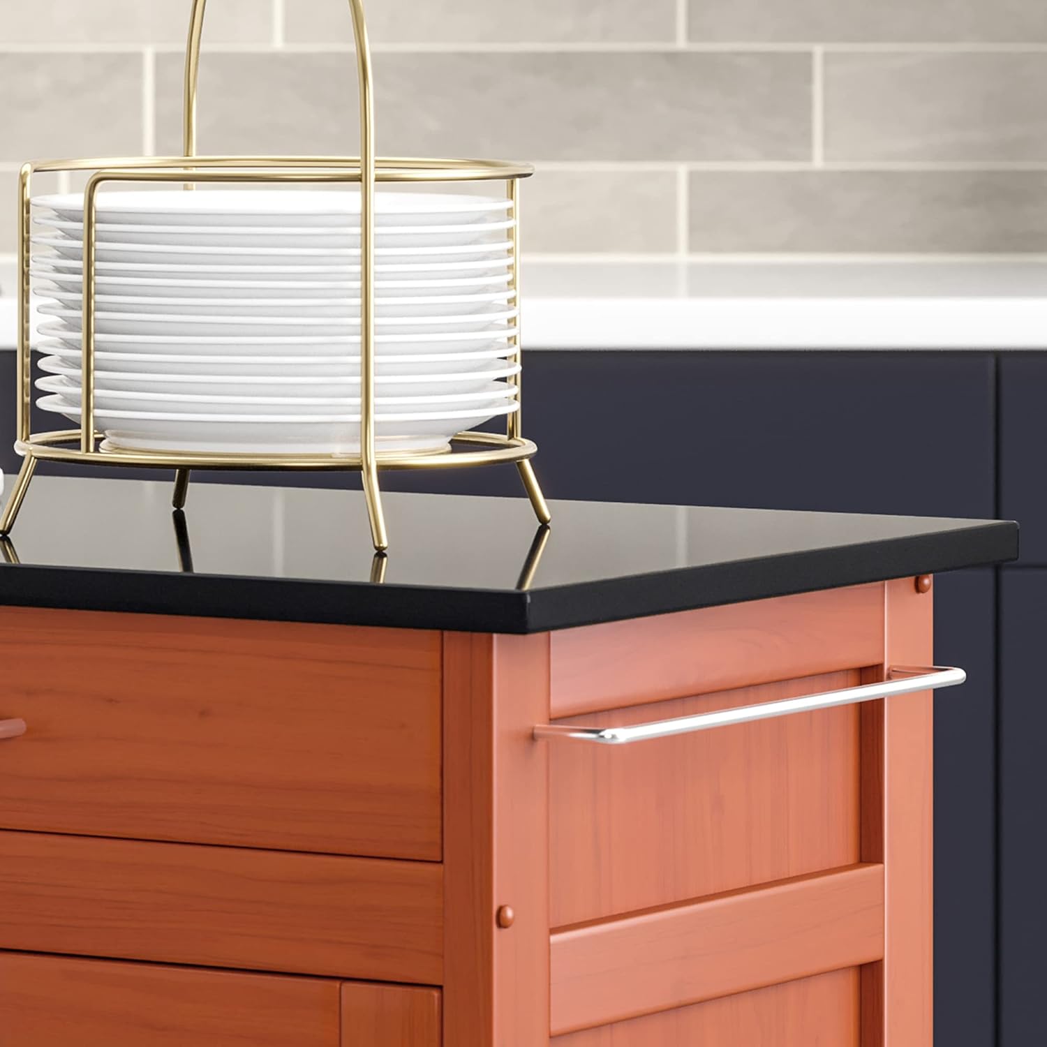Home Styles Create-a-Cart Cottage Oak Four Door Cabinet Kitchen Cart with Black Granite Top, Adjustable Shelves, Spice Rack, Towel Bar, and Locking Caster Wheels