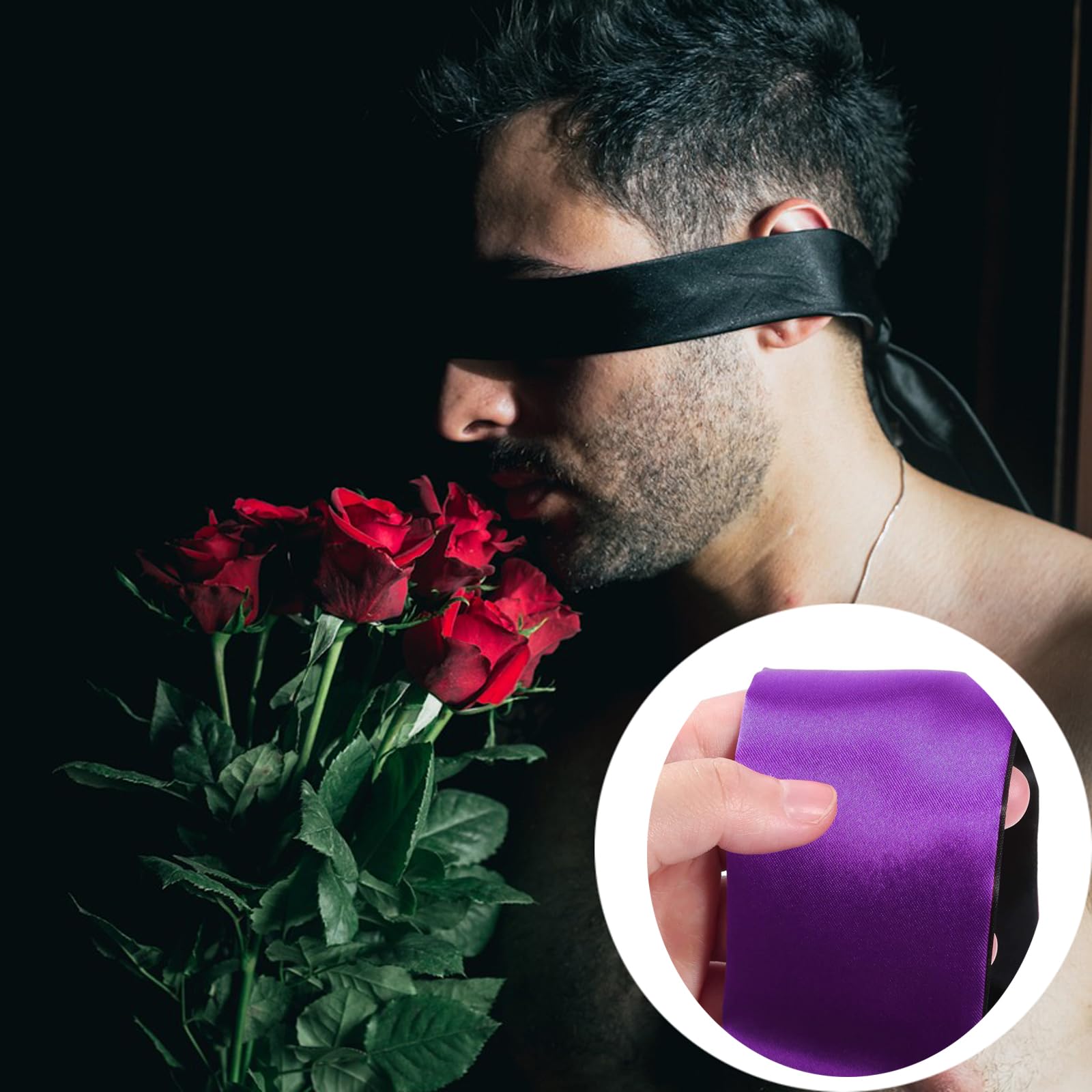 Corda morbida in corda di cotone,2 pezzi corda di cotone,2 pezzi Benda Occhi,4 set,raso di seta benda maschera per gli occhi per i giochi di sonno(rosa viola)