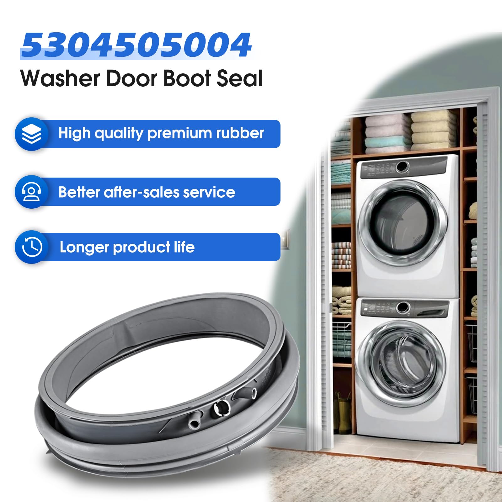 5304505004 - Sello de puerta de arandela compatible con Electrolux White-Westinghouse, pieza de repuesto 5304505239 5304516744 4931397 AP6973284 PS12731388 EAP12731388
