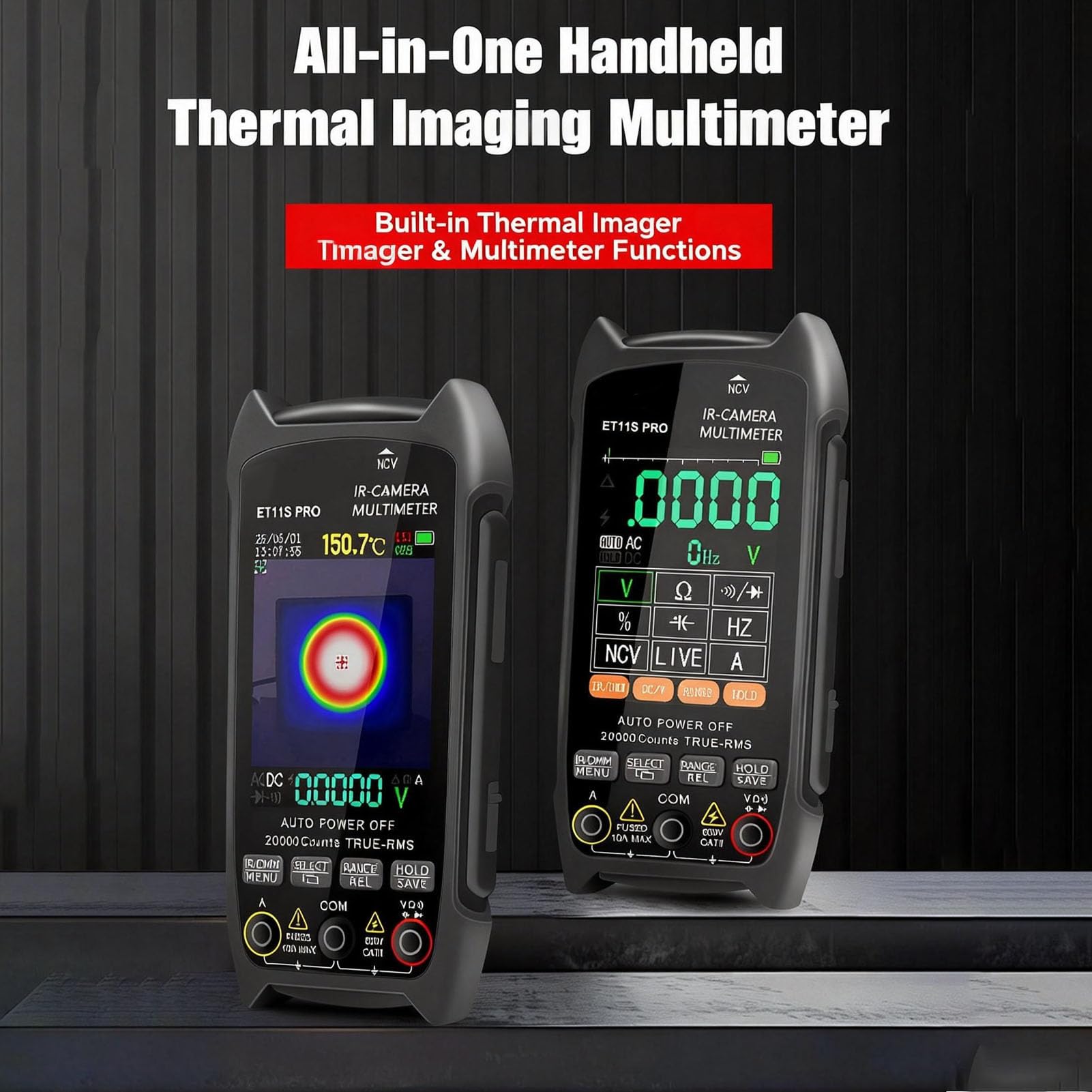 Jectse Multimetro Palmare con Termocamera, Display con Risoluzione a Infrarossi 32x32 240x240 con Rilevamento della Tensione Senza Contatto NCV, per Elettricisti e Tecnici