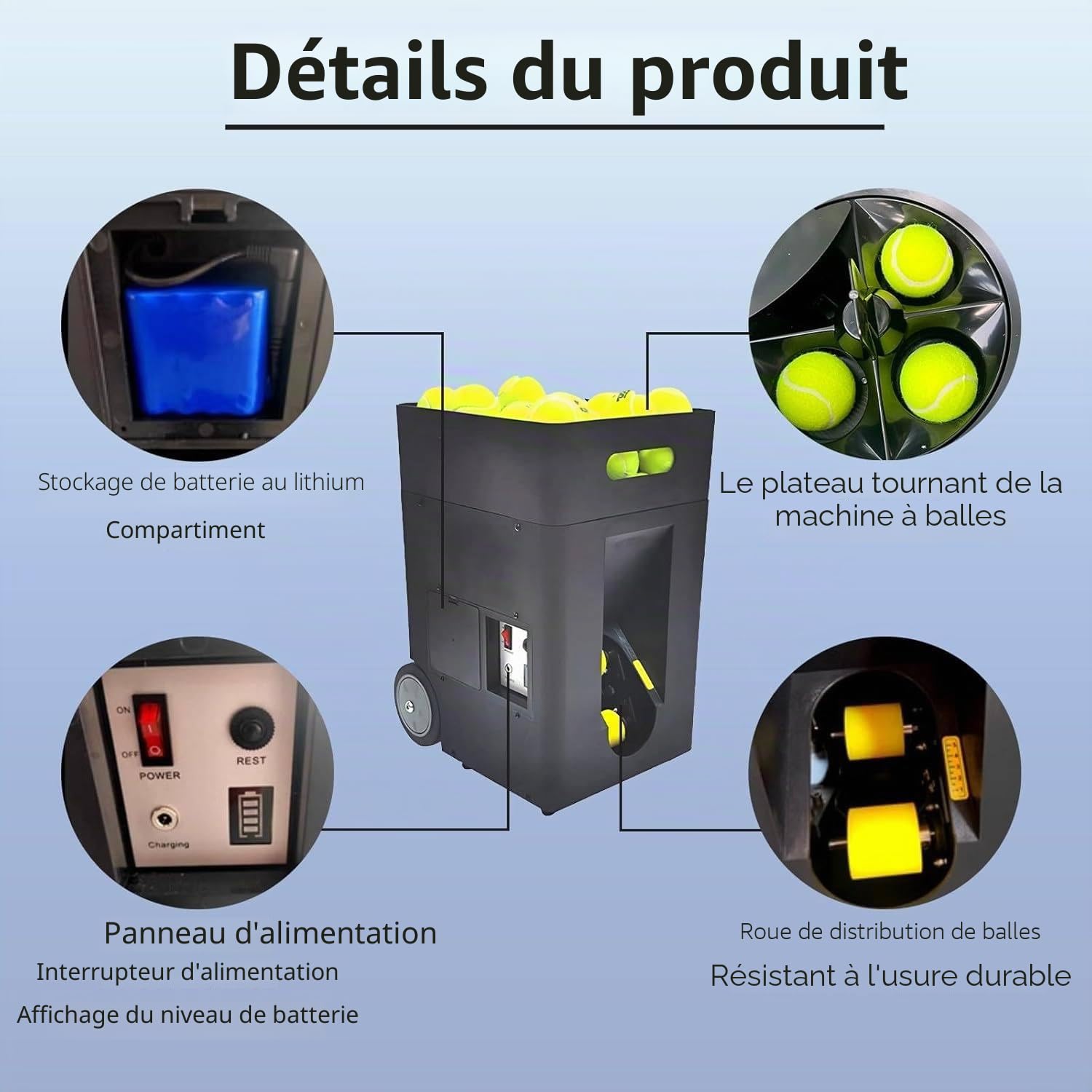Lanceur de balles de Tennis Portable, Automatique et Intelligent, avec télécommande et Application, Angle réglable, capacité de 50 balles, pour débutants