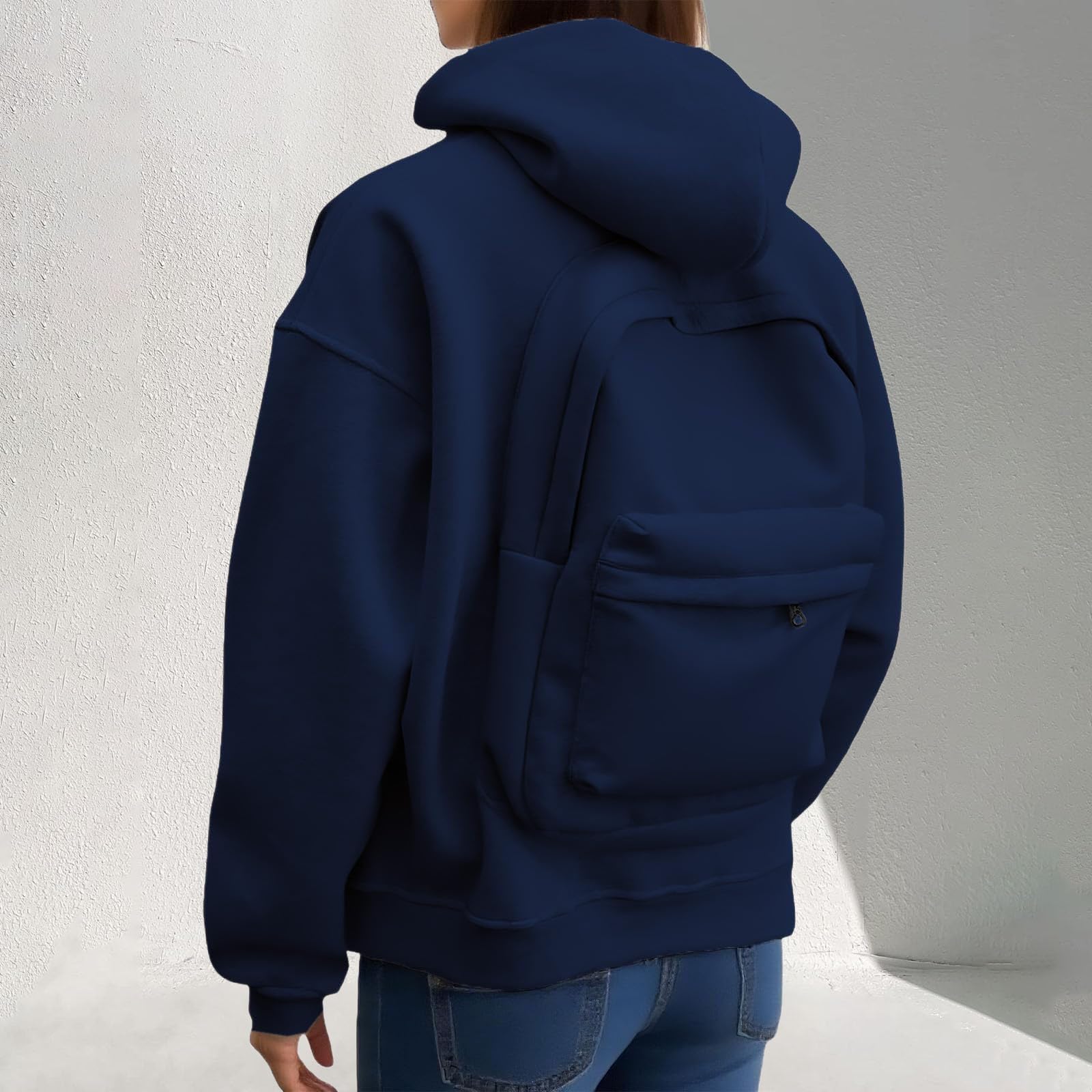Générique Sweatshirt femme Oversize Casual Sport Sweat à capuche zippé décontracté avec poche avant et design sac à dos, veste légère pour activités de plein air