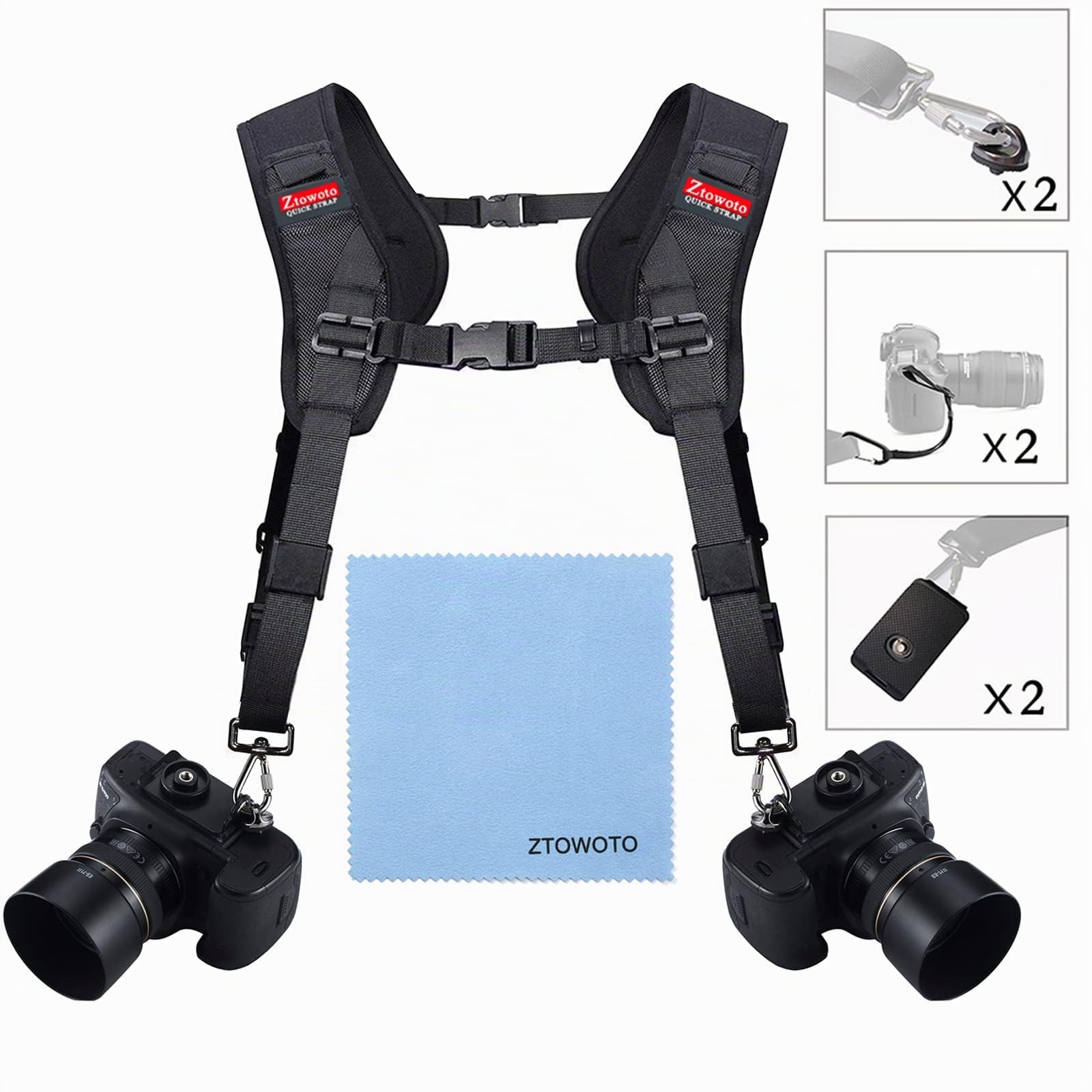 ztowoto Harnais de sangle à double épaule sangle d'attache double caméra réglable à dégagement rapide avec attache de sécurité pour appareil photo reflex numérique