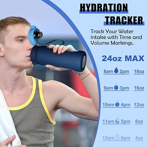 Miniatura 6 de ANOTION Botella de agua de vidrio de 24 onzas, botella de agua deportiva grande con tapa de doble bebida, botellas de vidrio transparente a prueba