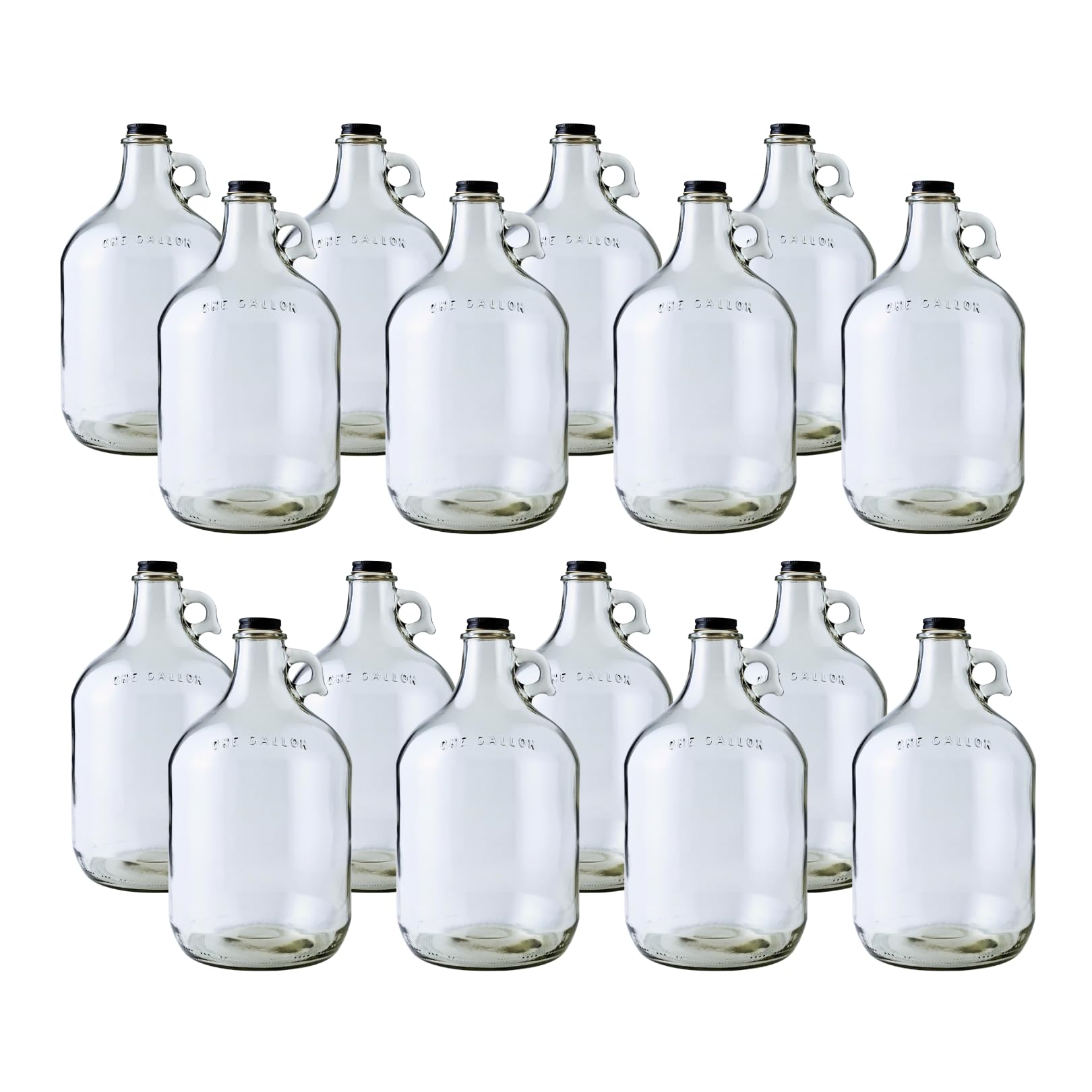 FastRack 1 Gallon Glass Jug with 38mm Black Metal Screw Cap | Set of 16 | Glass Gallon Jugs for Wine Making Supplies, Fermenting and Brewing Needs