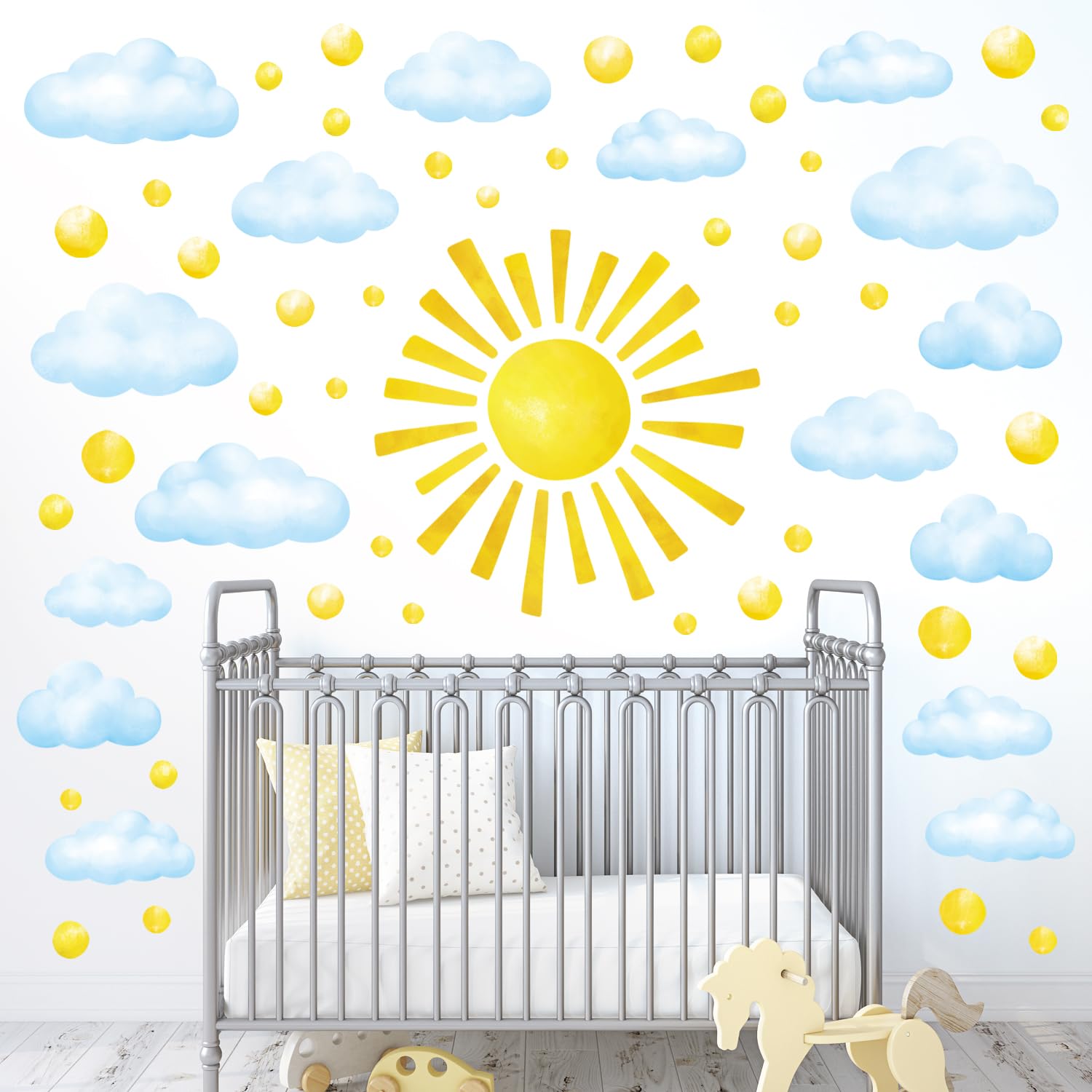 DECOWALL DS12-8079 Sun Clouds Wall Stickers 78pcs Polka dot Cloud Decals Removable for Baby Kids Nursery Girls Boys Bedroom Living Room Wall Décor