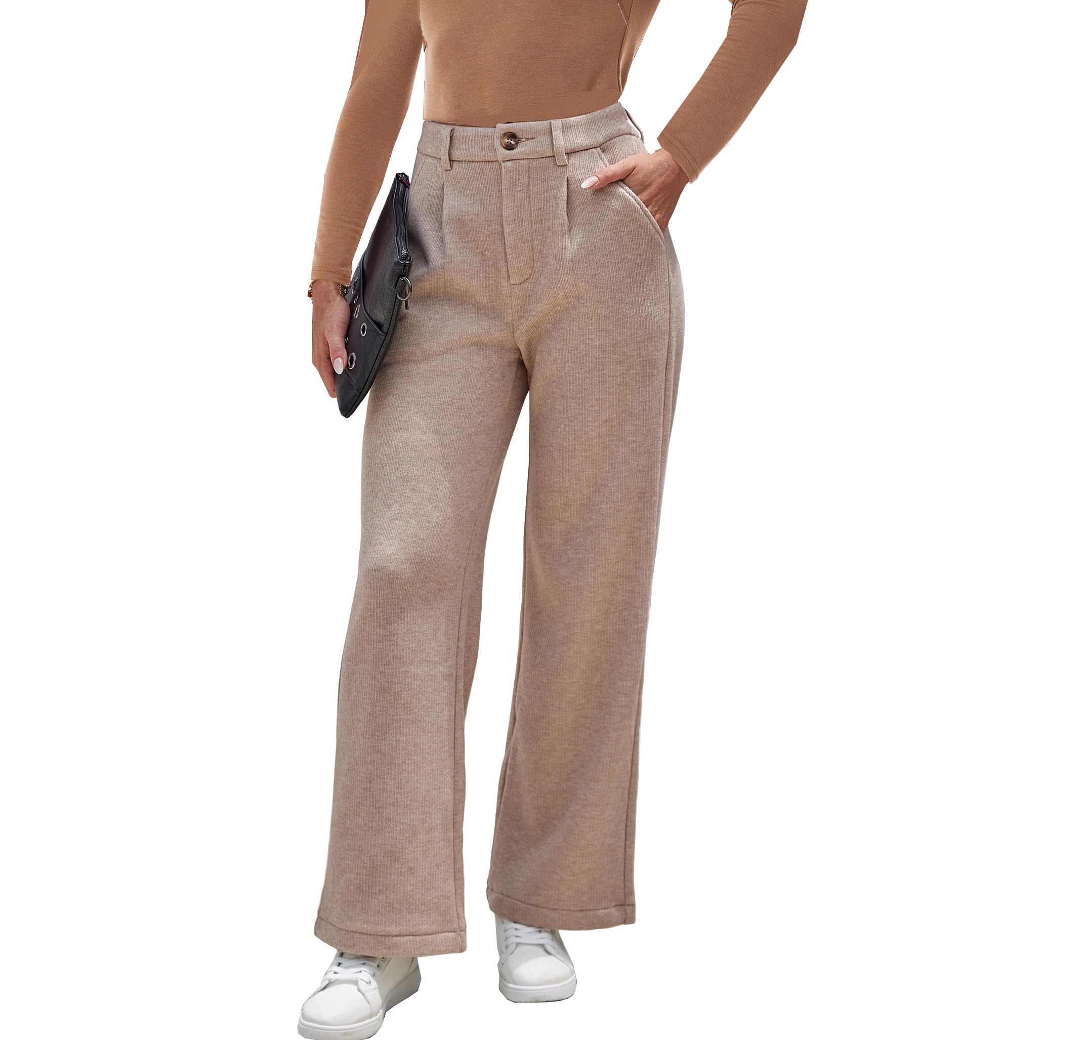 Fakanhui Damen-Arbeitshose mit Fleece-Futter, weites Bein, hohe Taille, warm, lässig, Hose