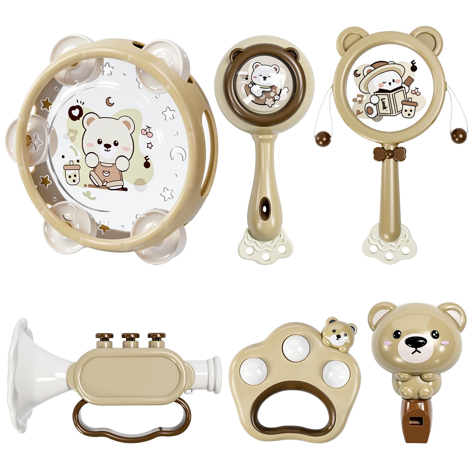 Baby Musical Toys for Toddlers 1-3 6pcs Montessori Kids Musical Instruments Infant Baby Teething Toy with Rattle Tambourine