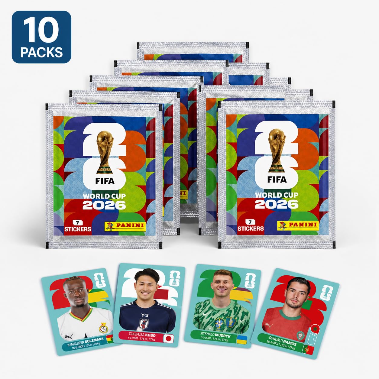 Panini World Cup 2026 Sammelsticker Set – 10 WM 2026 Stickertüten mit 7 Stickern