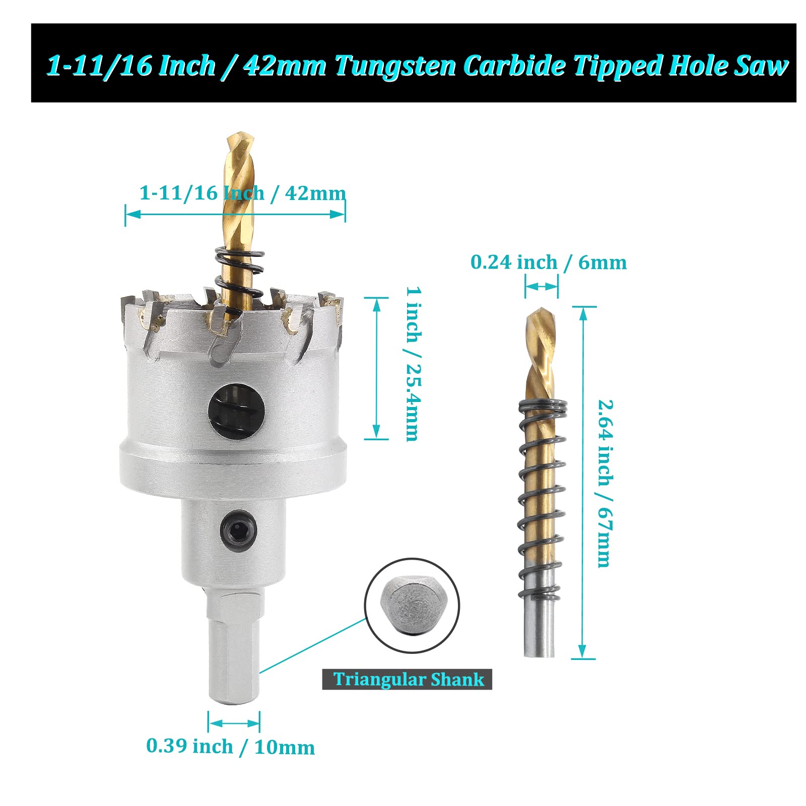 Tungsten Carbide Hole Saw - 42mm Stainless Steel -4