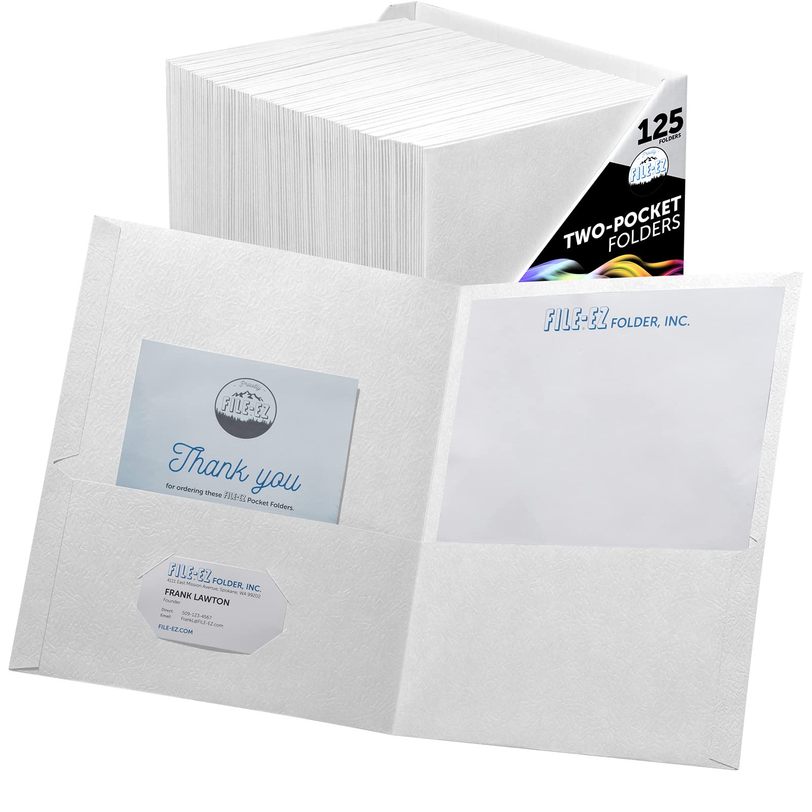 FILE-EZ Two-Pocket Folders, White, 125-Pack, Textured Paper, Letter Size (EZ-32410) — image 1