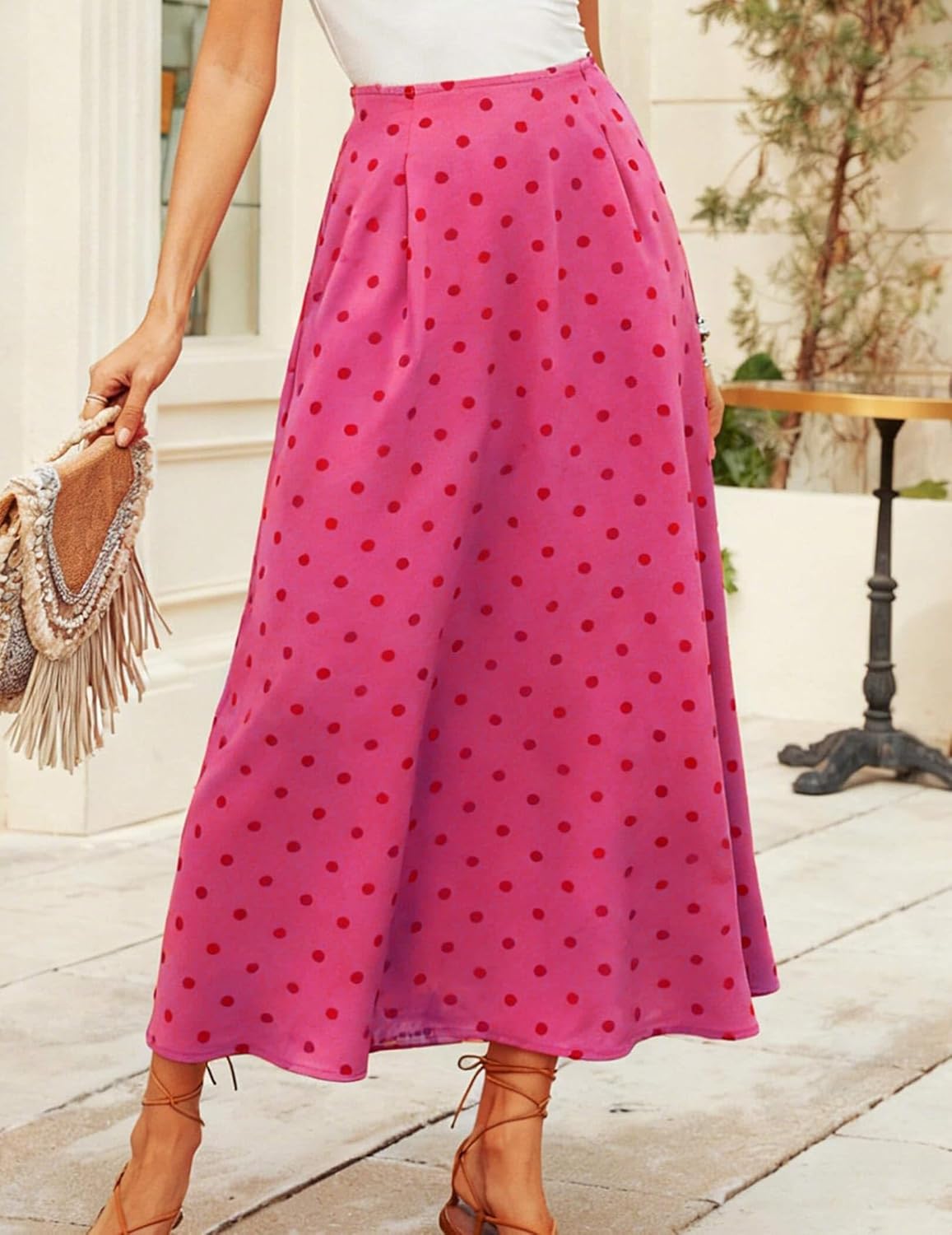DERAX Women's Polka Dot Flowy Maxi Skirt A-Line High Waisted Vintage Retro Elegant 2026 Spring Summer Long Skirt with Pockets - Image 3