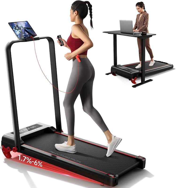 RHYTHM FUN 16% Incline Walking Pad Treadmill with Handles, 6.2MPH, Foldable