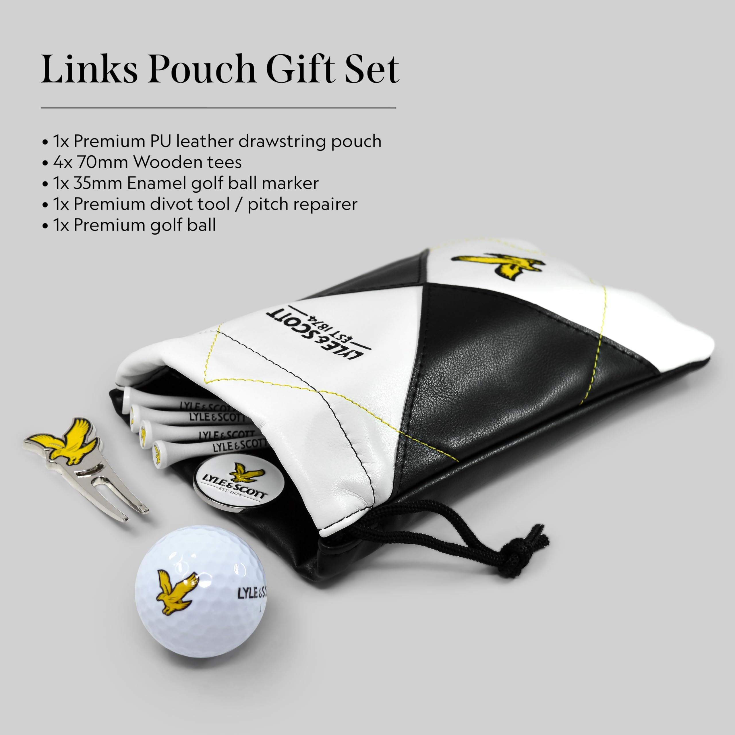 Lyle And Scott Argyle Links Pouch Gift Set – Custodia Deluxe in Pelle con Fodera in Velluto, Regalo Perfetto per Il Campo da Golf, Include Accessori da Golf: Tee in Legno, marcatore per Palline,