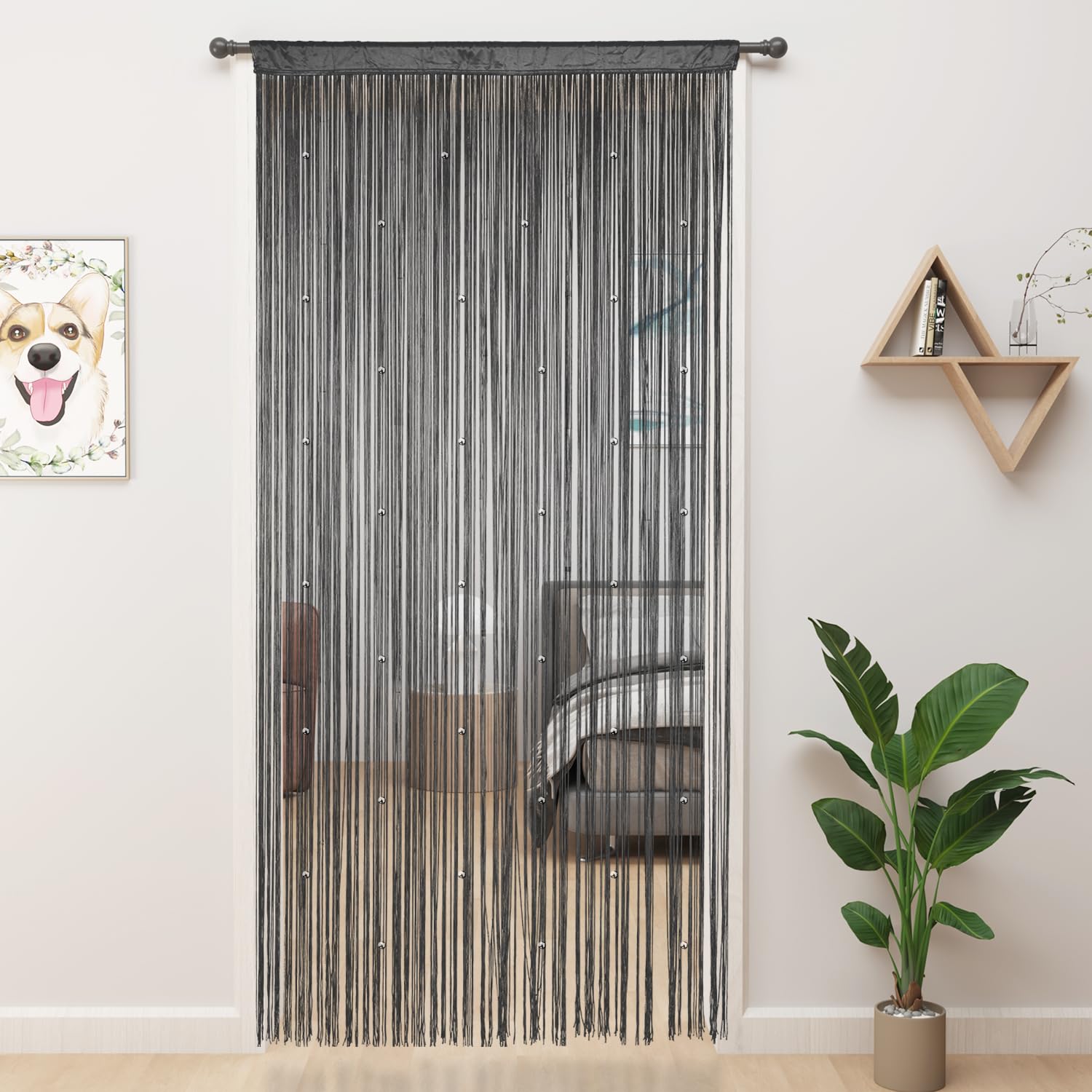 YIIBAII Beaded Curtain Beaded Curtains for Doorways Crystals Suitable for Interior Hanging Decoration and Partitions Closet Curtains (39"x110", Grey)