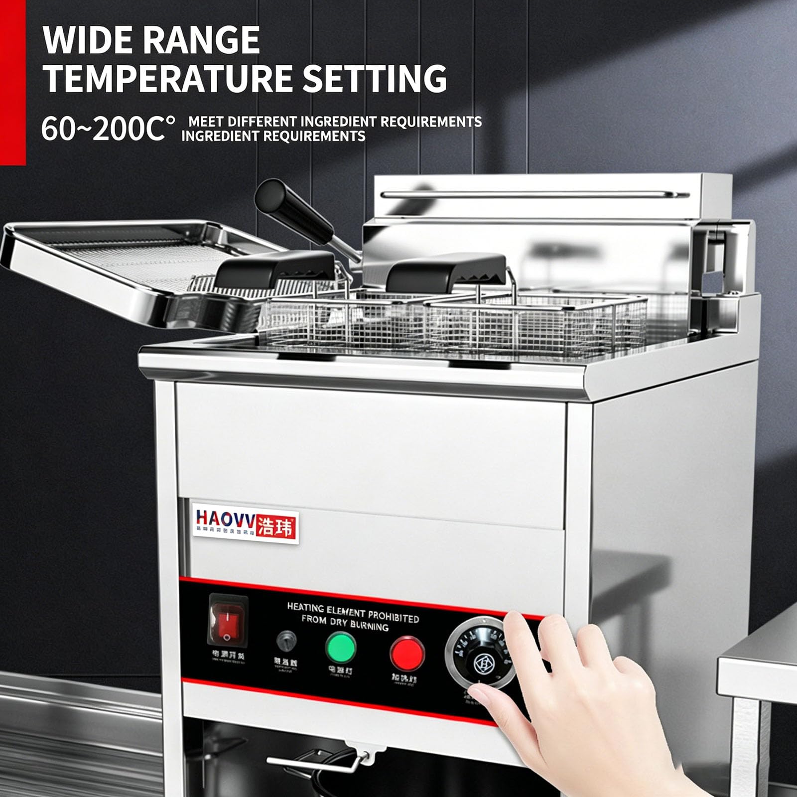 Friggitrice Elettrica da Banco da 20/30 Litri, Friggitrice Professionale da Pavimento con Schermo Digitale ed Elemento Riscaldante in Acciaio Inox 304, per Preparare Vari Cibi Fritt
