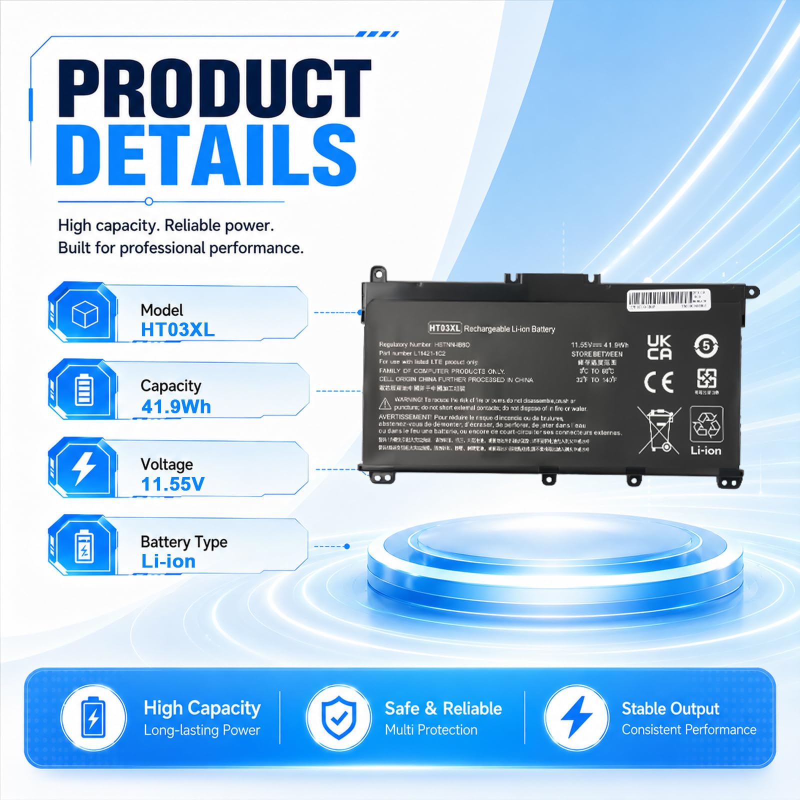 L11119-855 HT03XL Batteria del computer portatile per HP Pavilion 14-CE 14-CF 14-CK 14-CM 14-DH 14-DK 14-DF 14-MA 14Q-CS 14Q-CY 15-CS 15-DQ 15-DA - DB 17-BY 17-CA 240 245 250 255 G7 340 348 G5