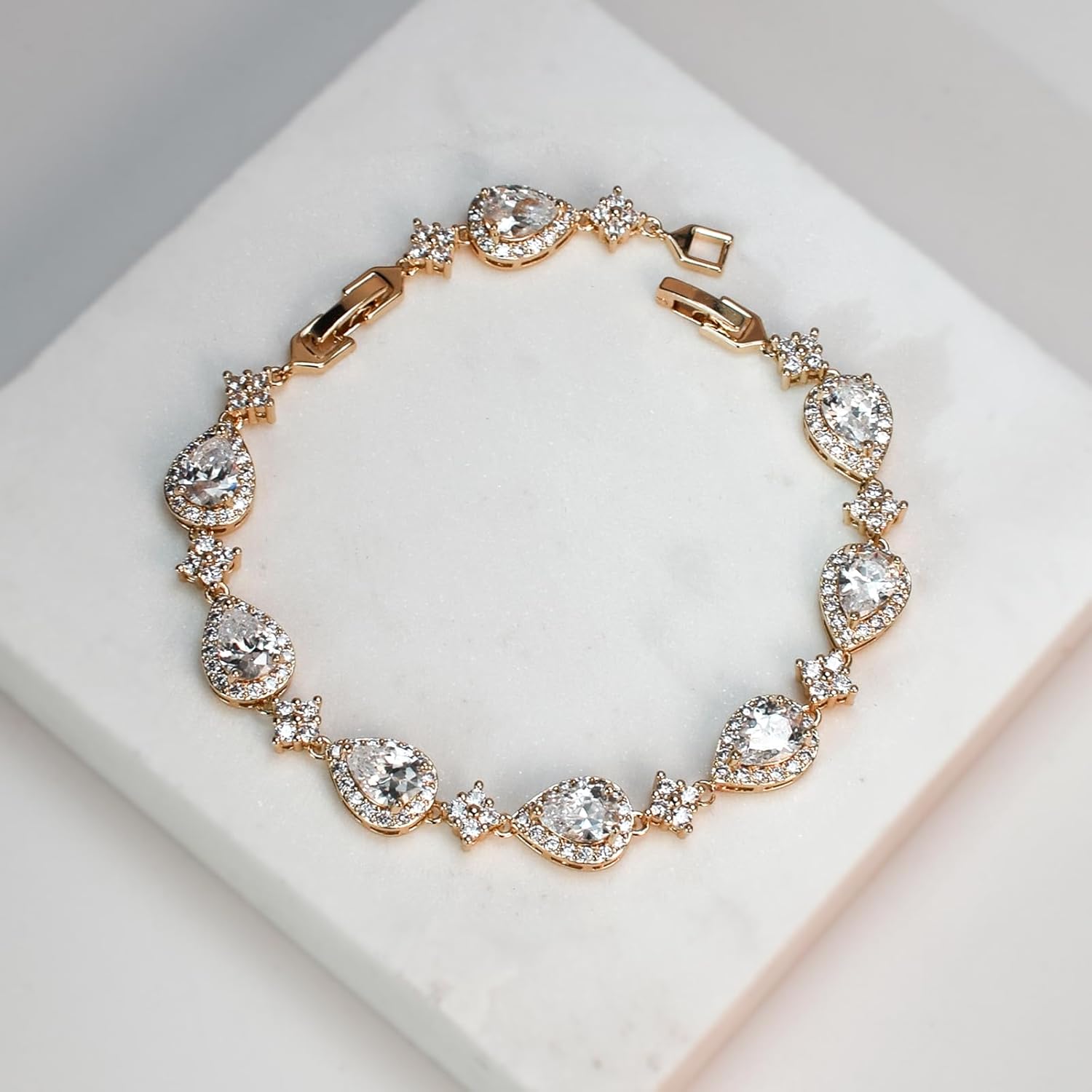 Elegant Teardrop Earrings & Bracelet Set, Gold Plated Bridal Jewelry for Wedding Bride Bridesmaid, Prom Party Dangle Matching Jewelry Gift - Image 6